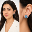 Petite Cushion Halo Stud Earrings - Aqua Blue