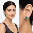 Round Rivoli Bezel Stud Earrings - Emerald Green