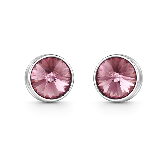 Round Rivoli Bezel Stud Earrings - Rose pink