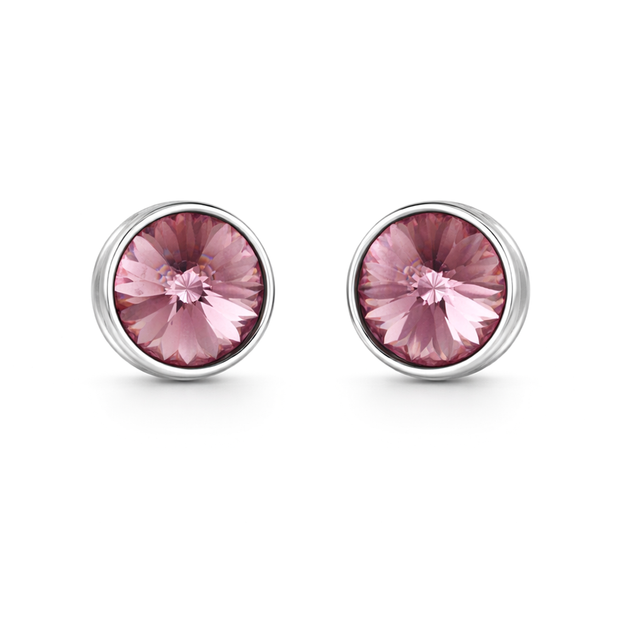 Round Rivoli Bezel Stud Earrings - Rose pink