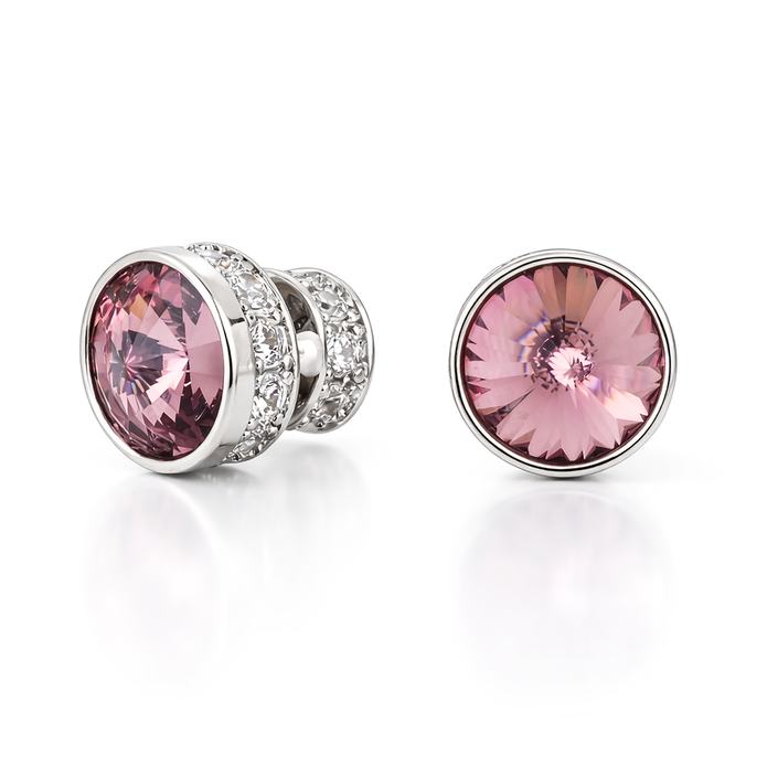 Round Rivoli Bezel Stud Earrings - Rose pink