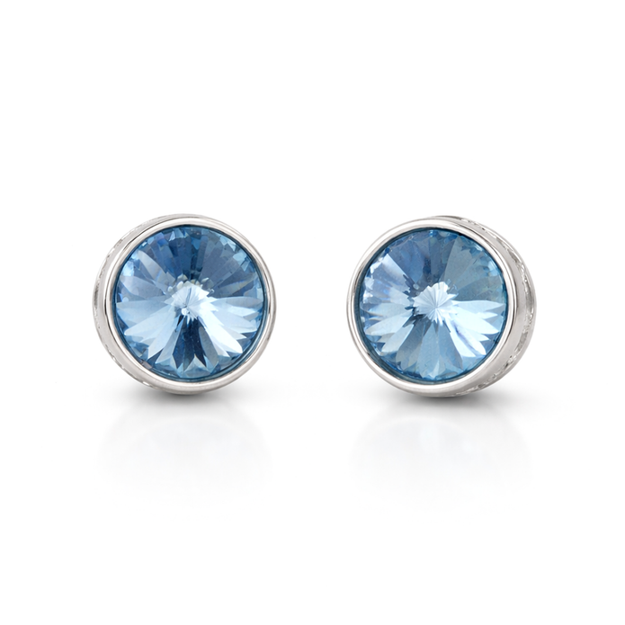 Round Rivoli Bezel Stud Earrings - Aqua Blue