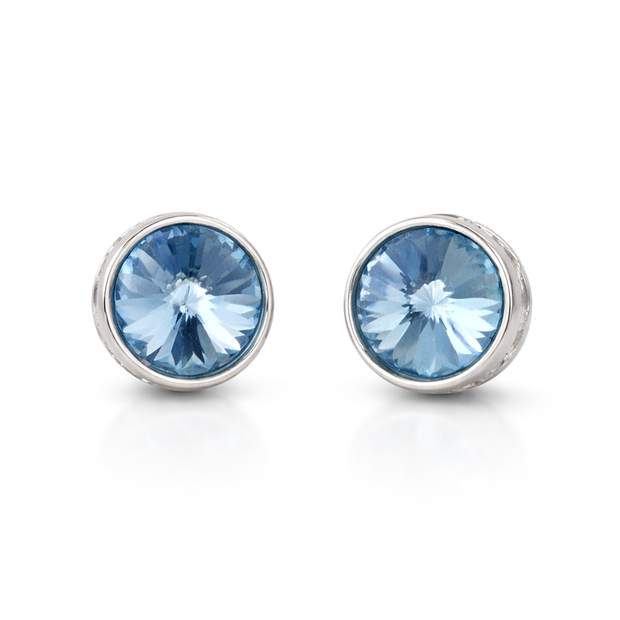 Round Rivoli Bezel Stud Earrings - Aqua Blue