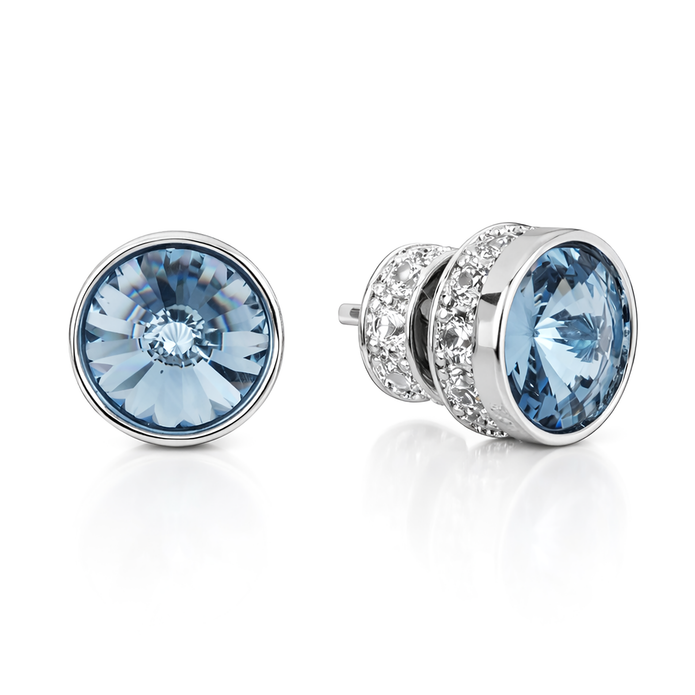 Round Rivoli Bezel Stud Earrings - Aqua Blue