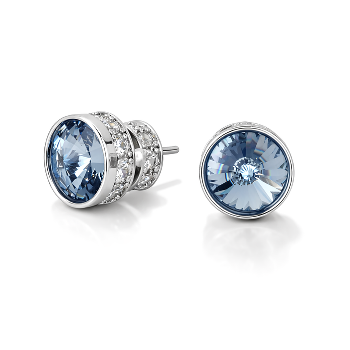 Round Rivoli Bezel Stud Earrings - Aqua Blue