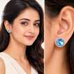 Round Rivoli Bezel Stud Earrings - Aqua Blue