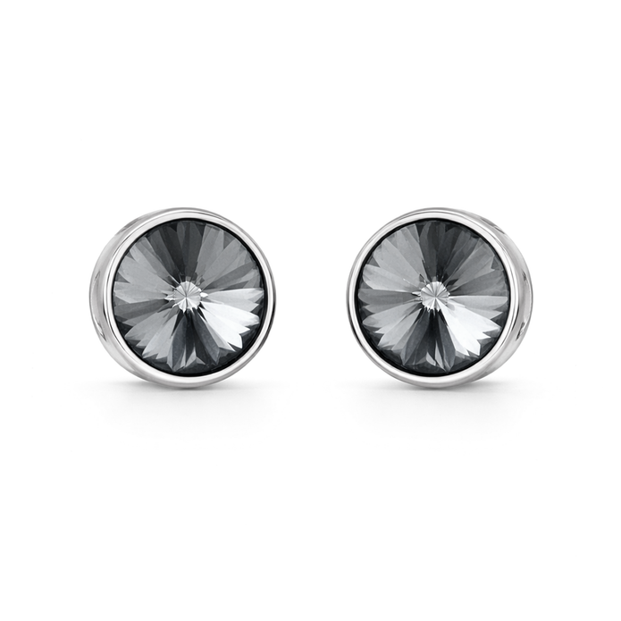 Round Rivoli Bezel Stud Earrings - Black