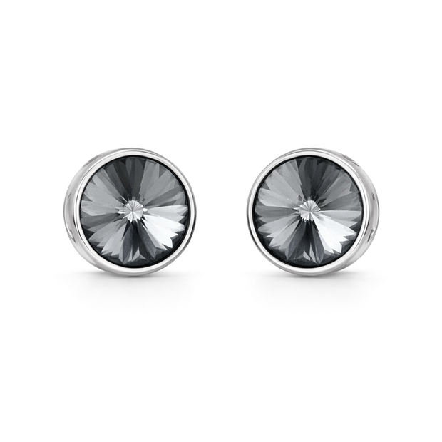 Round Rivoli Bezel Stud Earrings - Black