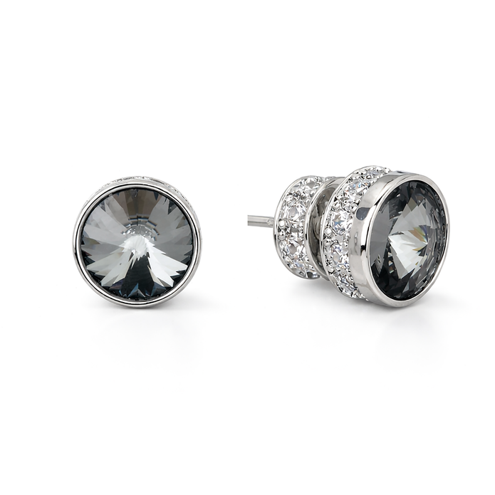 Round Rivoli Bezel Stud Earrings - Black