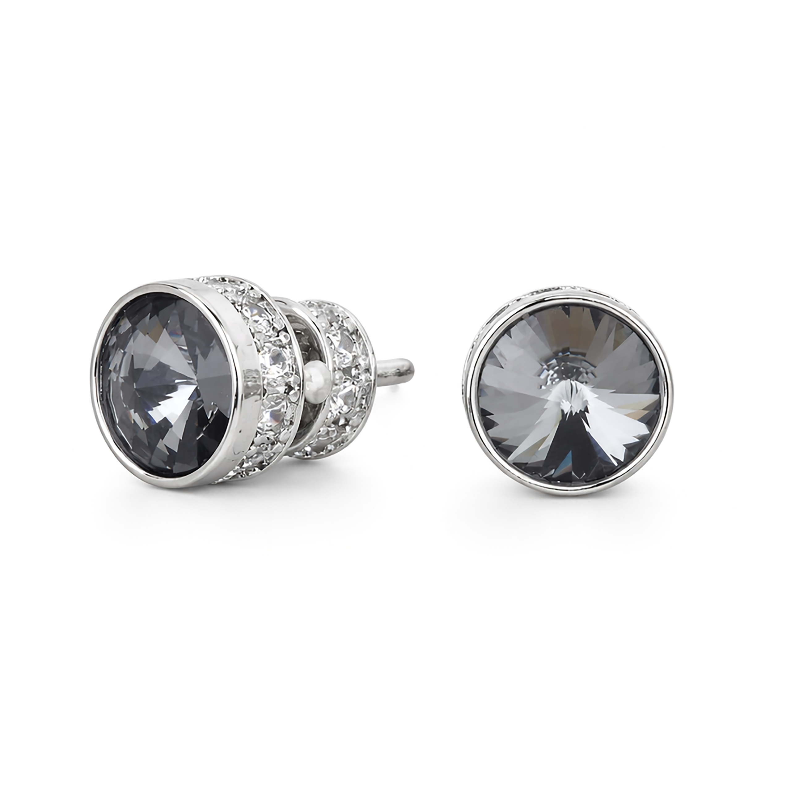 Round Rivoli Bezel Stud Earrings - Black