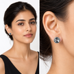 Round Rivoli Bezel Stud Earrings - Black