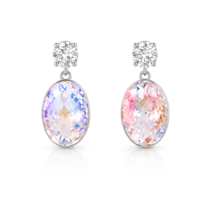 Oval Crystal Drop Earrings with CZ Stud - Aurora