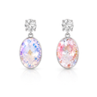 Oval Crystal Drop Earrings with CZ Stud - Aurora
