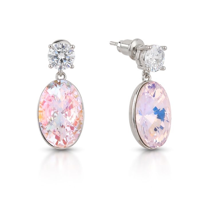 Oval Crystal Drop Earrings with CZ Stud - Aurora