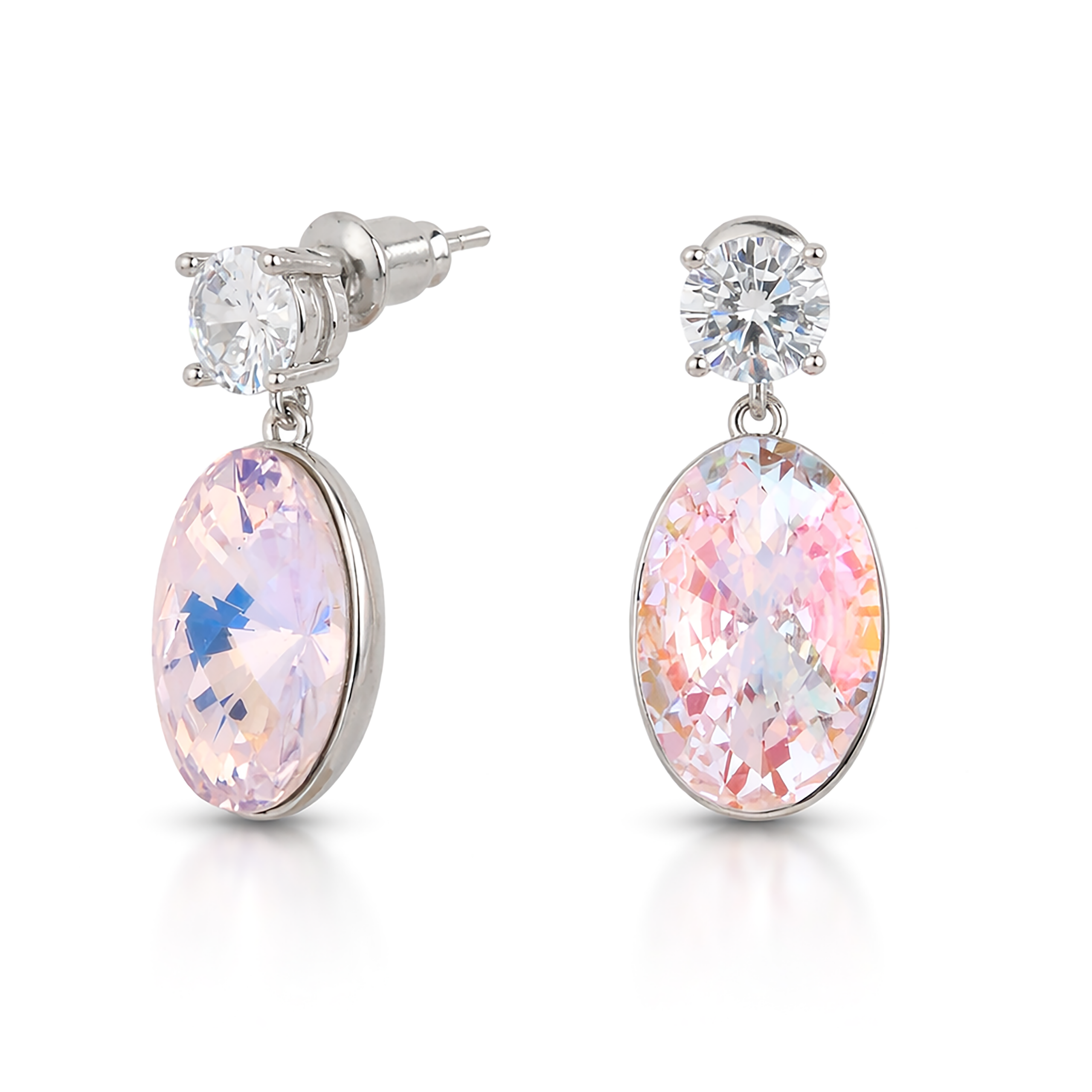 Oval Crystal Drop Earrings with CZ Stud - Aurora