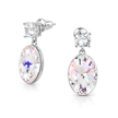Oval Crystal Drop Earrings with CZ Stud - Clear