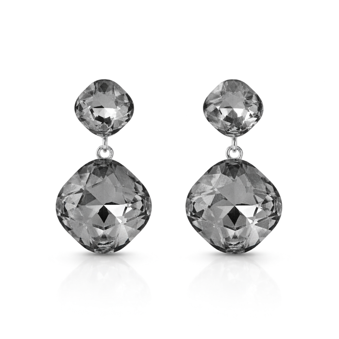 Two-Tier Cushion Drop Earrings - Black