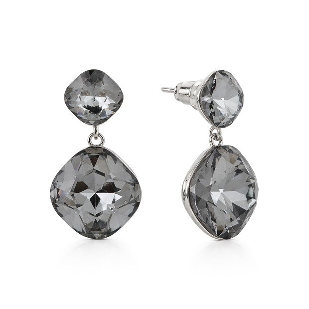 Two-Tier Cushion Drop Earrings - Black