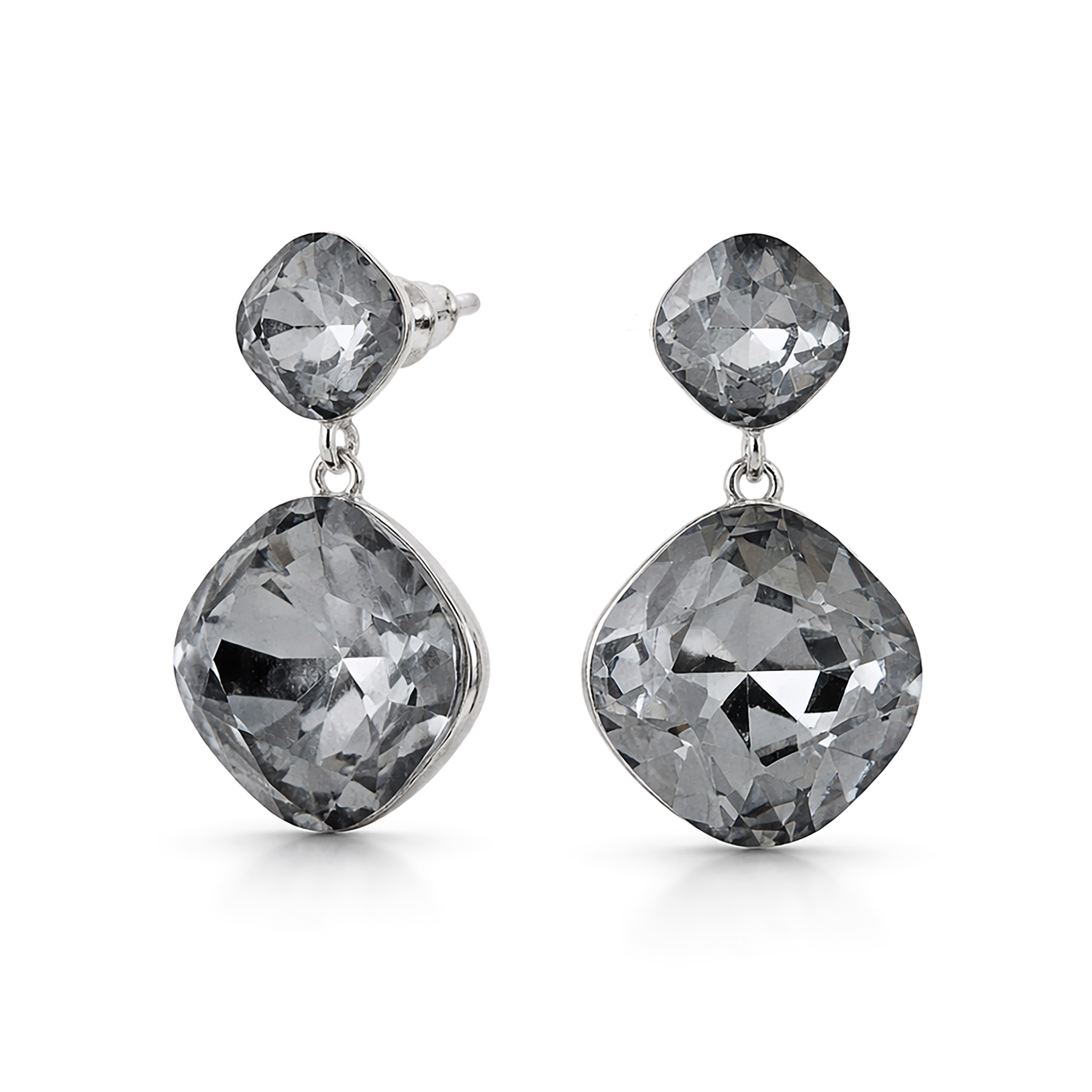Two-Tier Cushion Drop Earrings - Black