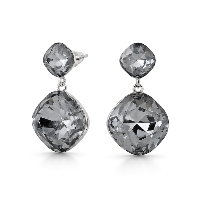 Two-Tier Cushion Drop Earrings - Black