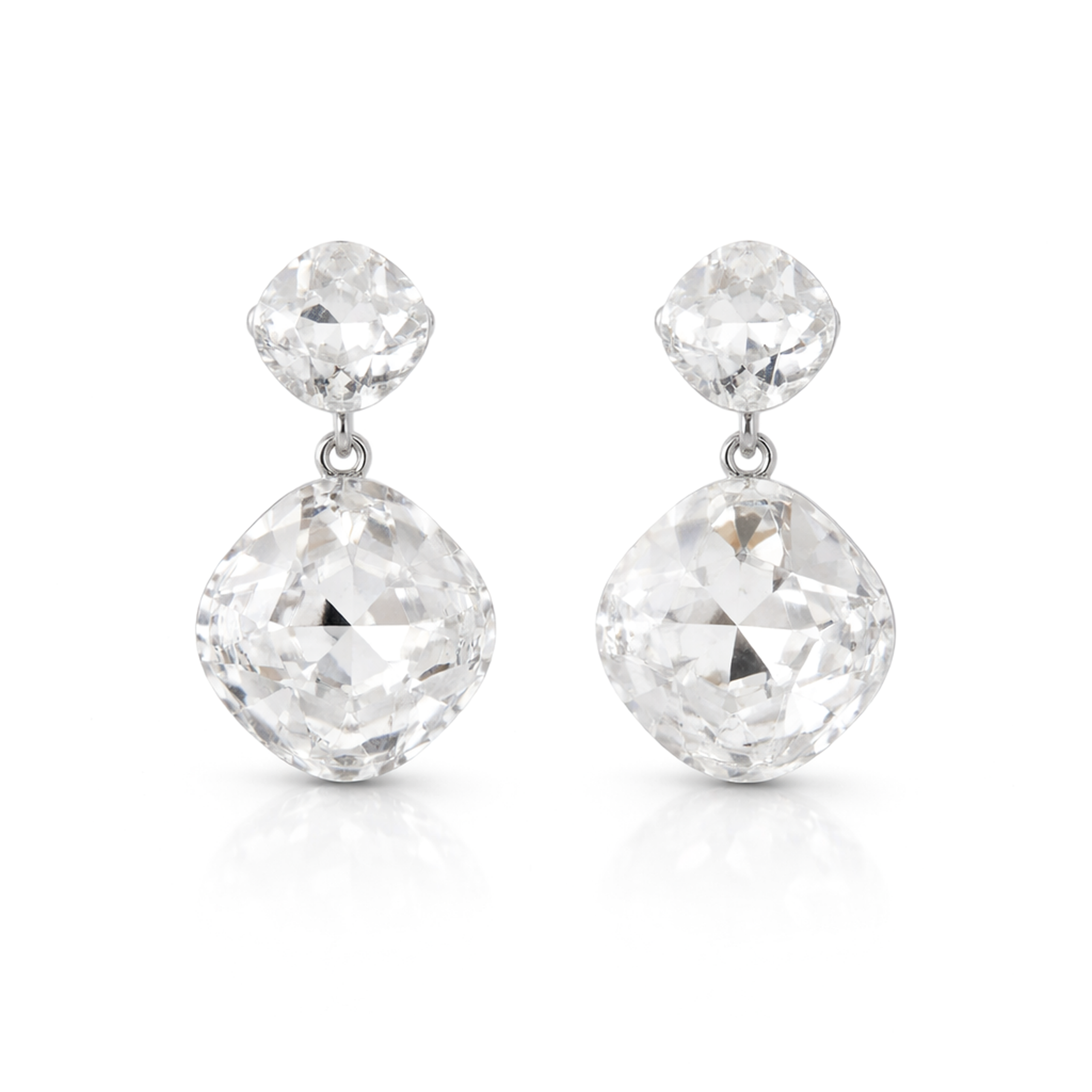 Two-Tier Cushion Drop Earrings - Clear