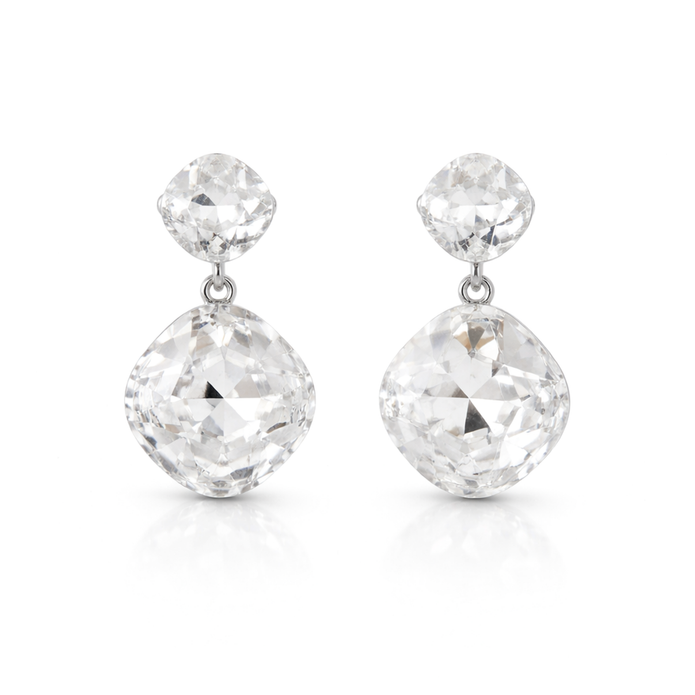 Two-Tier Cushion Drop Earrings - Clear