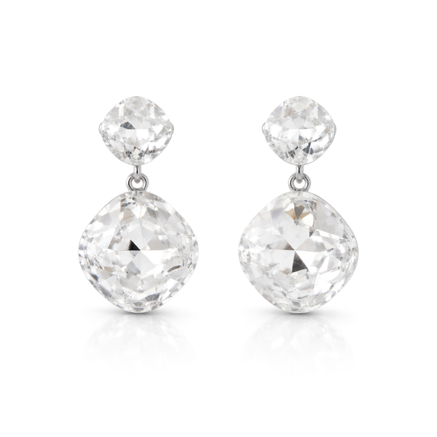 Two-Tier Cushion Drop Earrings - Clear
