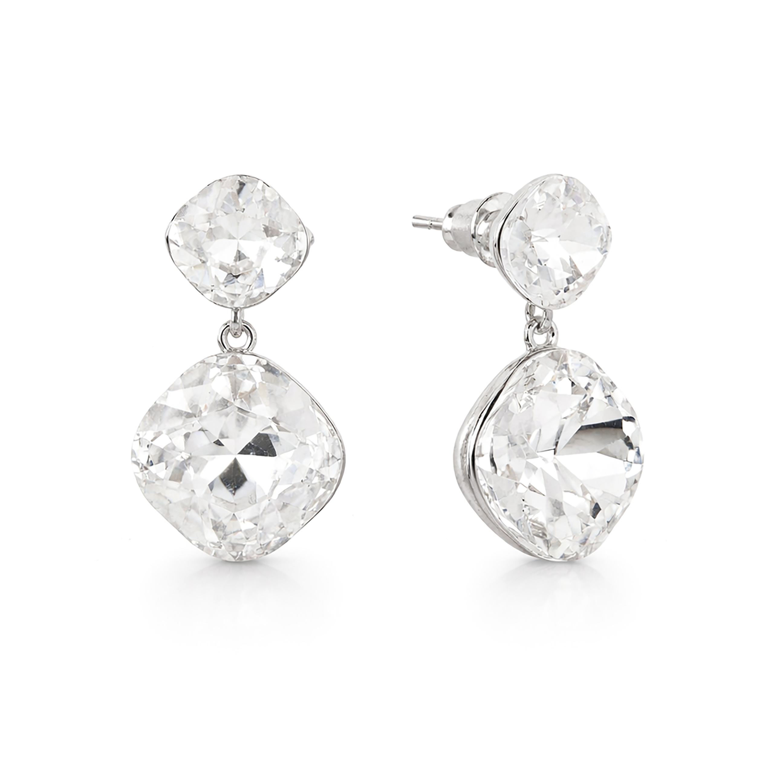 Two-Tier Cushion Drop Earrings - Clear