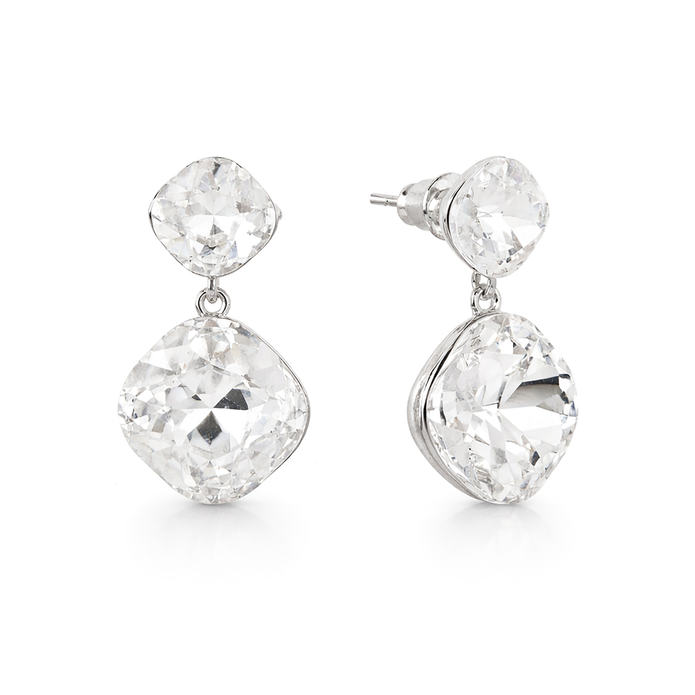 Two-Tier Cushion Drop Earrings - Clear