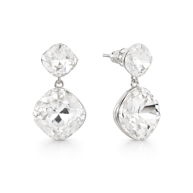 Two-Tier Cushion Drop Earrings - Clear