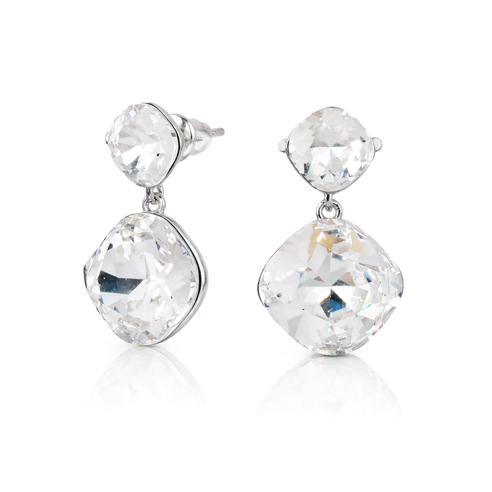 Two-Tier Cushion Drop Earrings - Clear