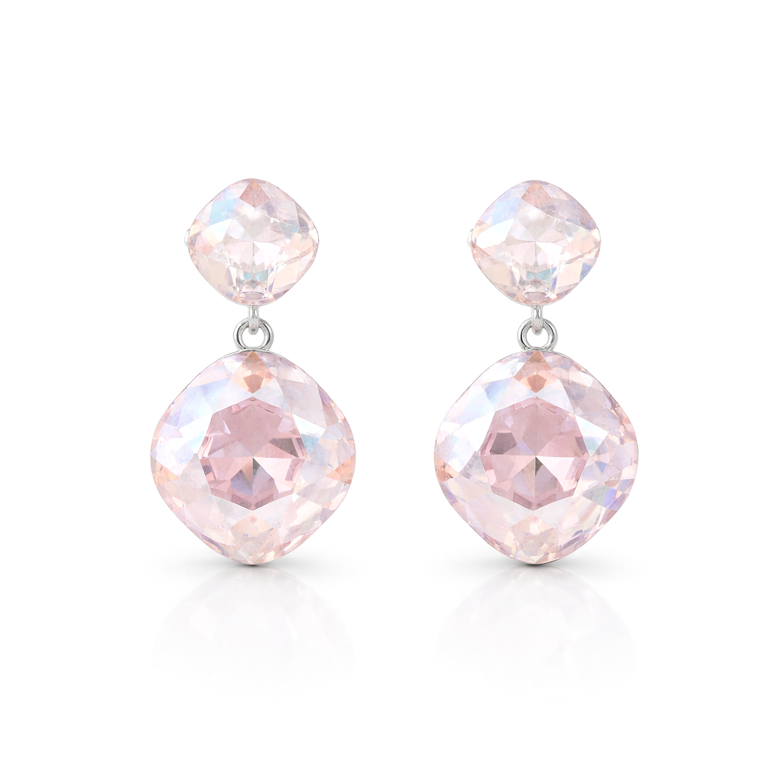 Two-Tier Cushion Drop Earrings - Rose Quartz