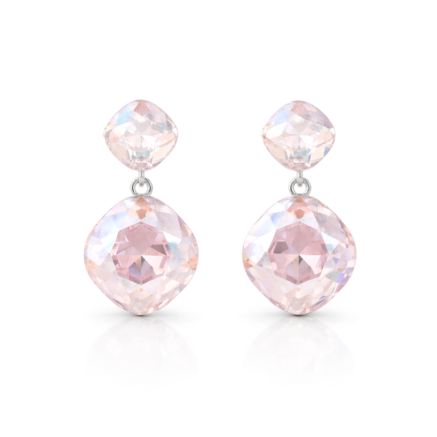 Two-Tier Cushion Drop Earrings - Rose Quartz