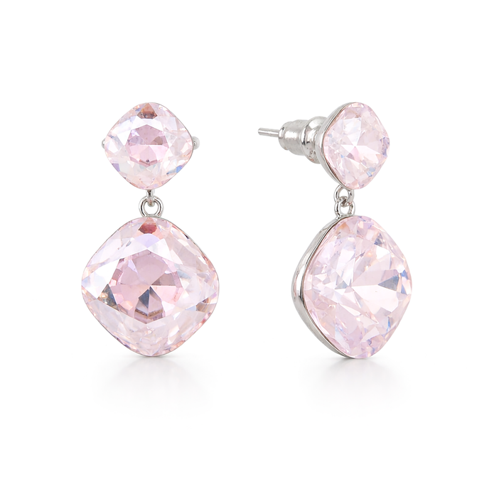 Two-Tier Cushion Drop Earrings - Rose Quartz