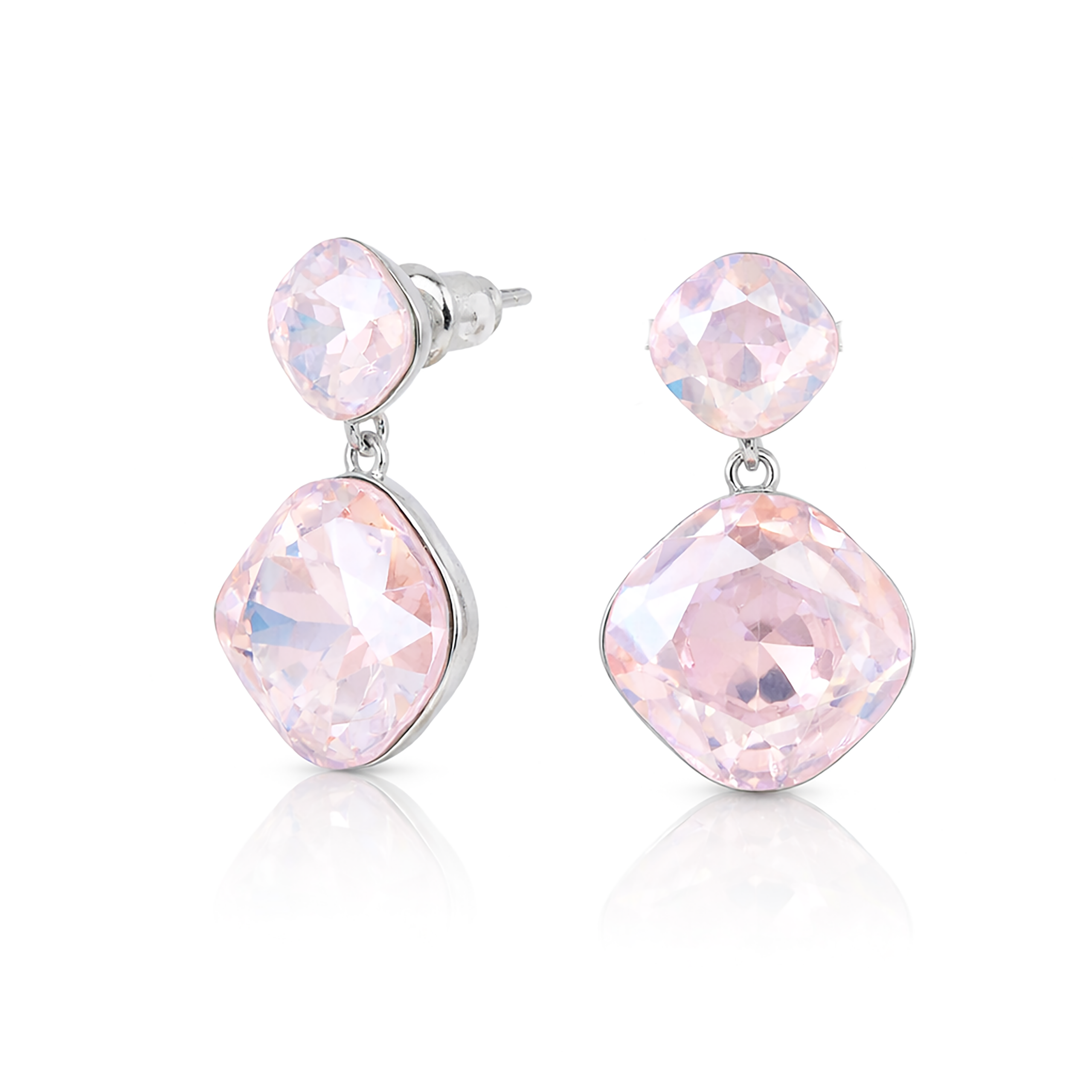 Two-Tier Cushion Drop Earrings - Rose Quartz