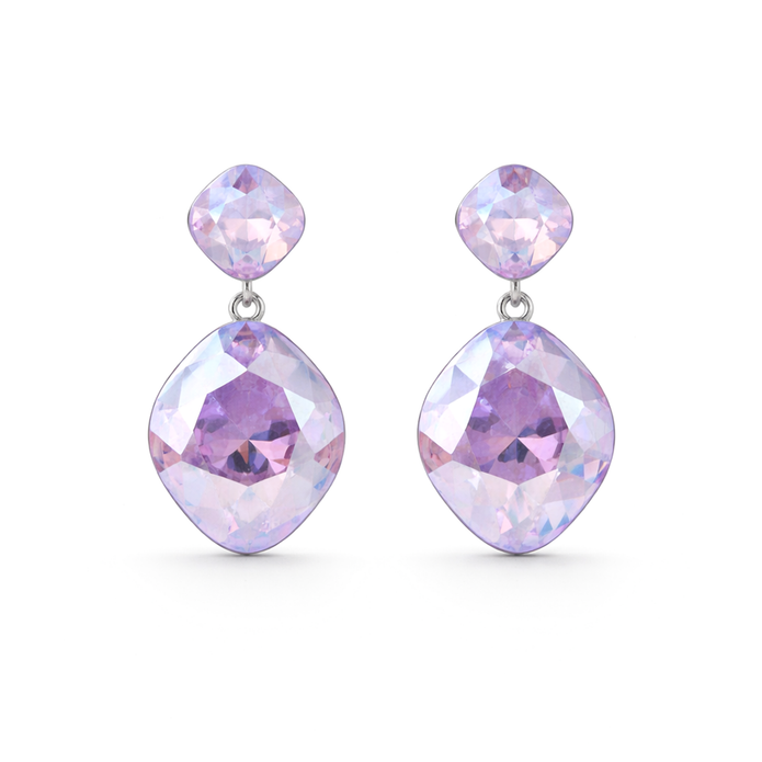 Two-Tier Cushion Drop Earrings - Lavender
