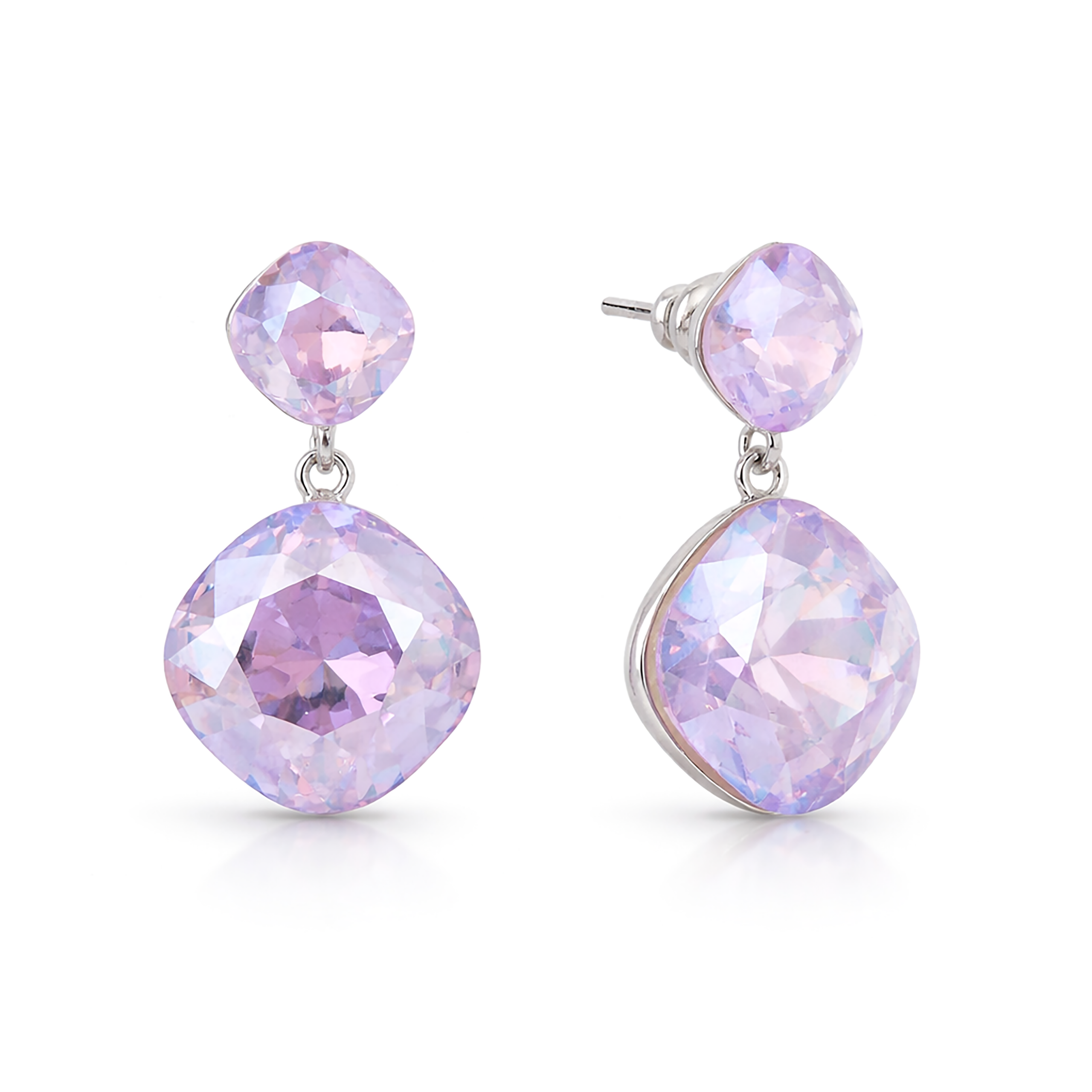 Two-Tier Cushion Drop Earrings - Lavender