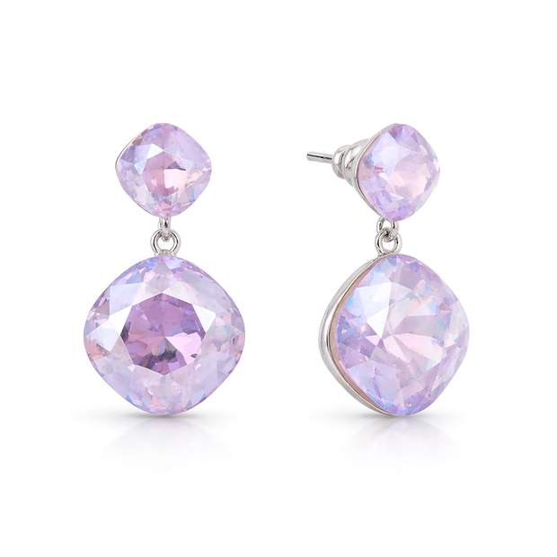 Two-Tier Cushion Drop Earrings - Lavender