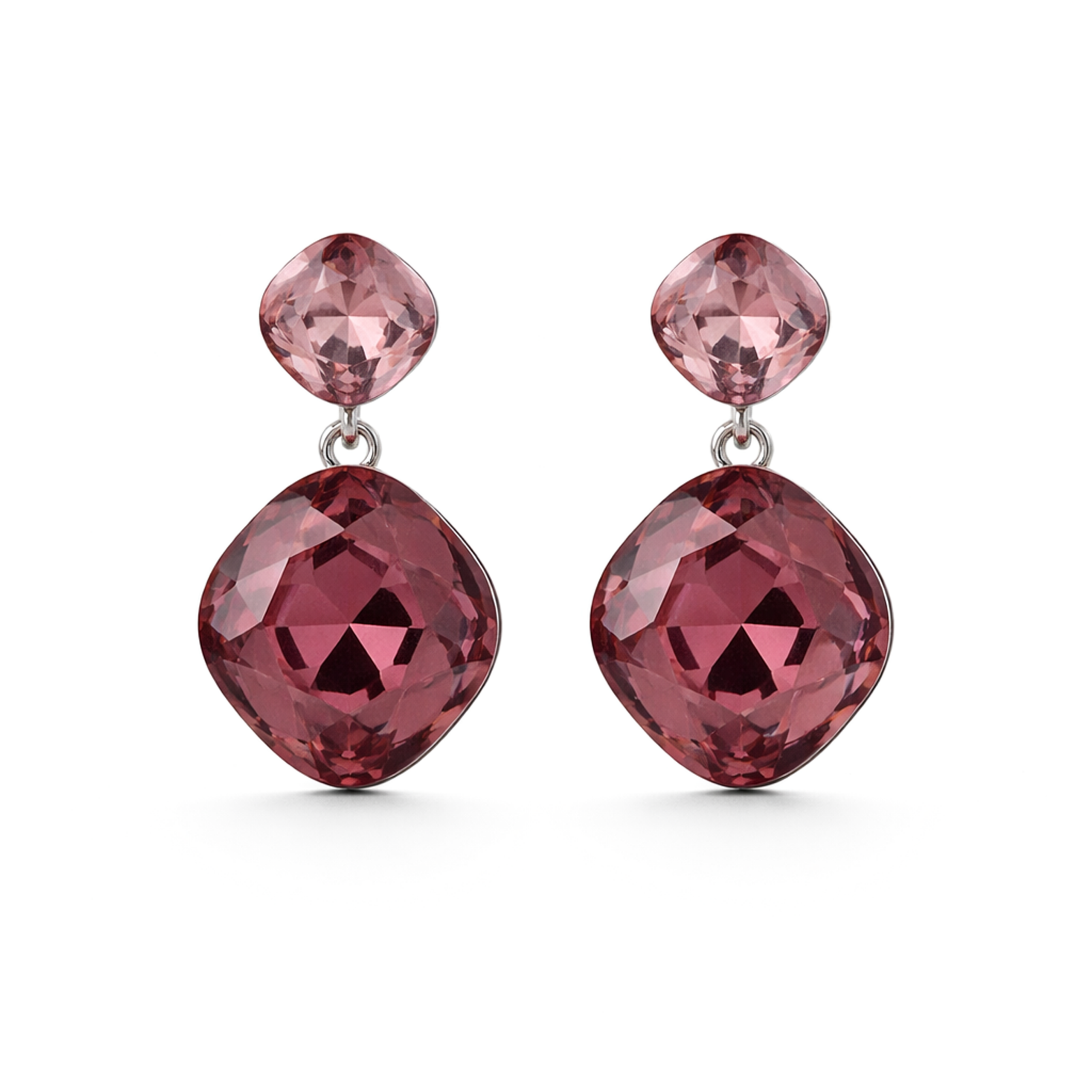 Two-Tier Cushion Drop Earrings - Burgundy