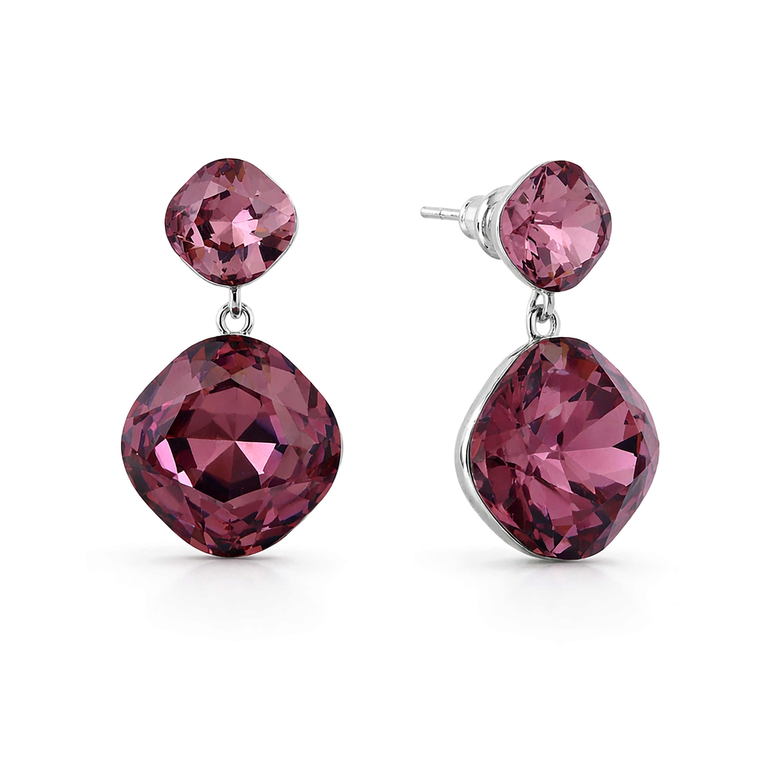 Two-Tier Cushion Drop Earrings - Burgundy