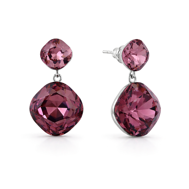 Two-Tier Cushion Drop Earrings - Burgundy