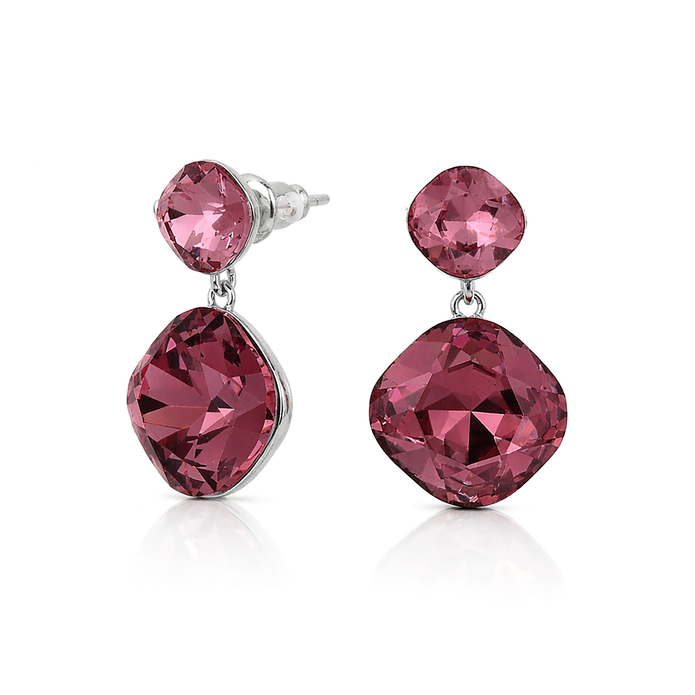 Two-Tier Cushion Drop Earrings - Burgundy