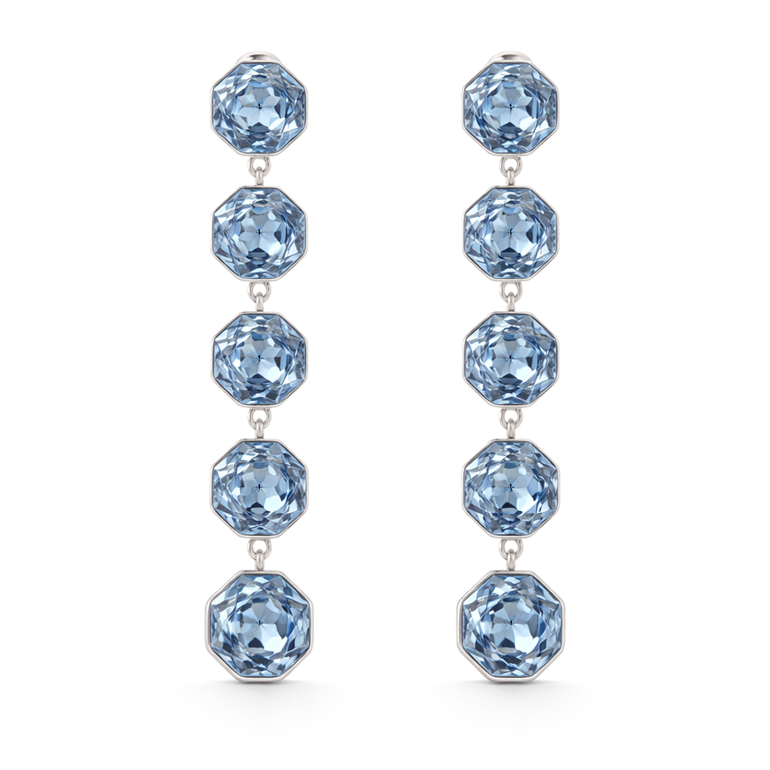 Octagonal Tennis Drop Earrings - Aqua Blue