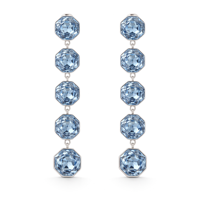 Octagonal Tennis Drop Earrings - Aqua Blue