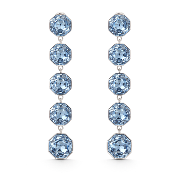 Octagonal Tennis Drop Earrings - Aqua Blue