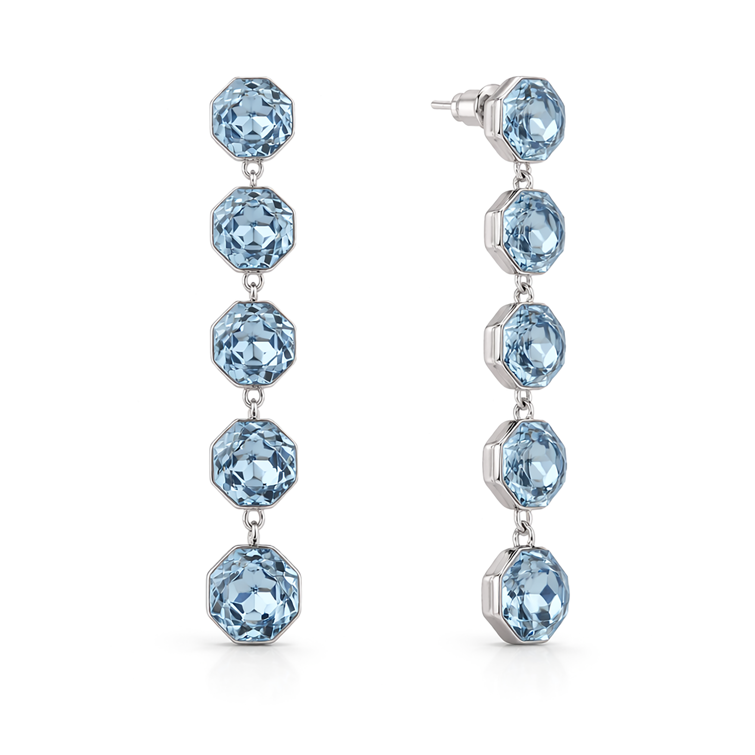 Octagonal Tennis Drop Earrings - Aqua Blue