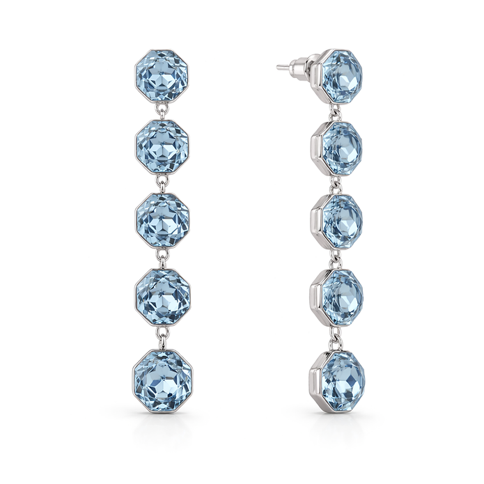 Octagonal Tennis Drop Earrings - Aqua Blue