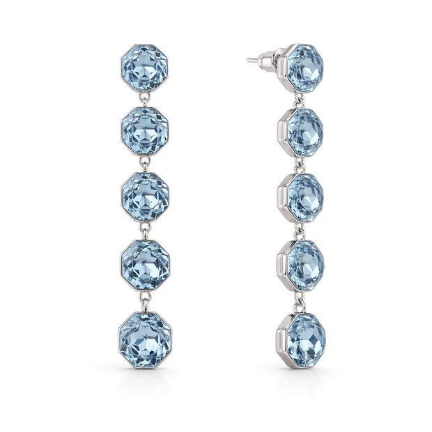 Octagonal Tennis Drop Earrings - Aqua Blue