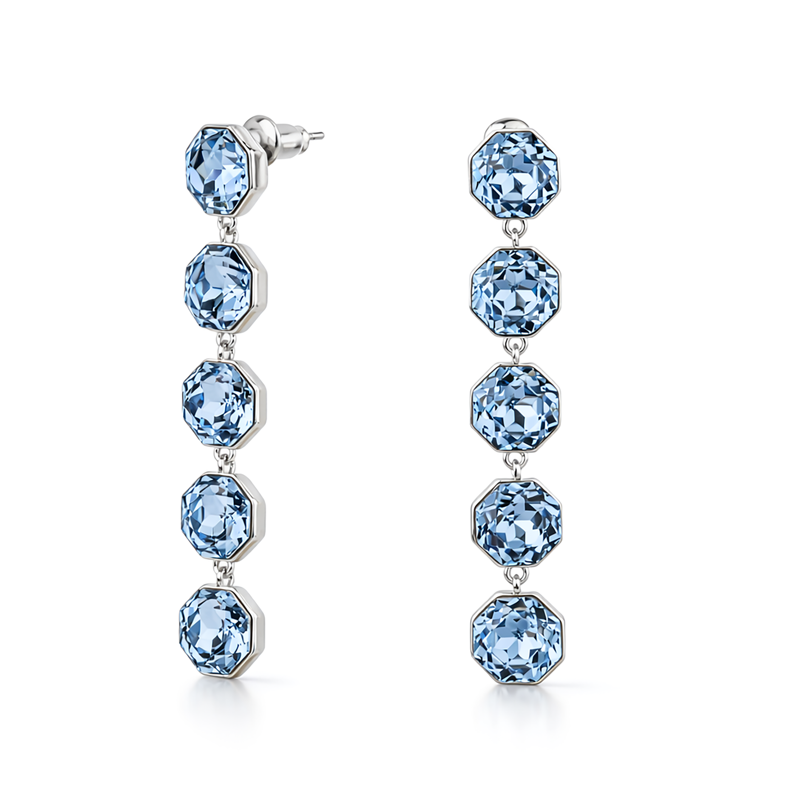 Octagonal Tennis Drop Earrings - Aqua Blue