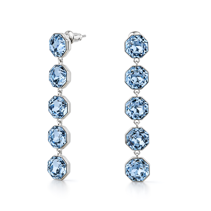 Octagonal Tennis Drop Earrings - Aqua Blue